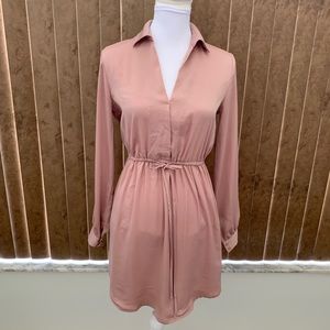 NWT - Lush Dusty Pink Long Sleeve Shirtdress